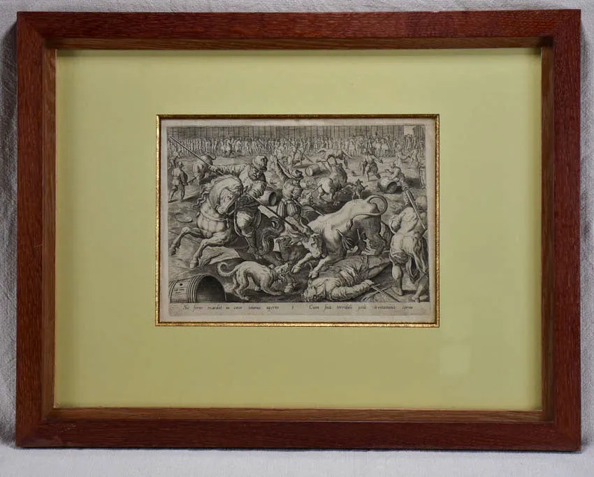 16th Century French engraving of a battle 19¼" x 24¾"