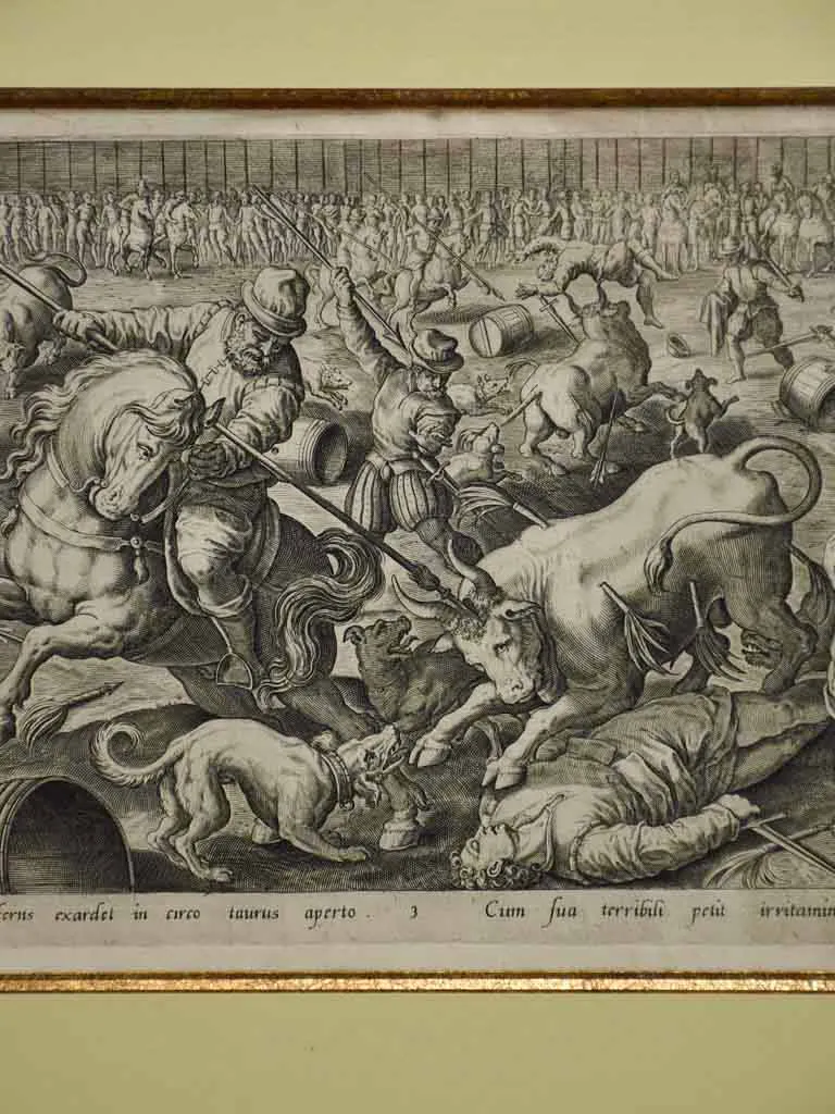 16th Century French engraving of a battle 19¼" x 24¾"