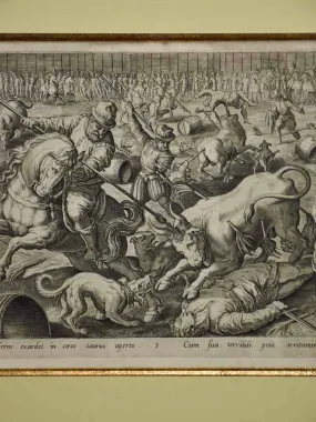 16th Century French engraving of a battle 19¼" x 24¾"
