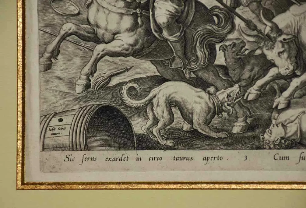 16th Century French engraving of a battle 19¼" x 24¾"