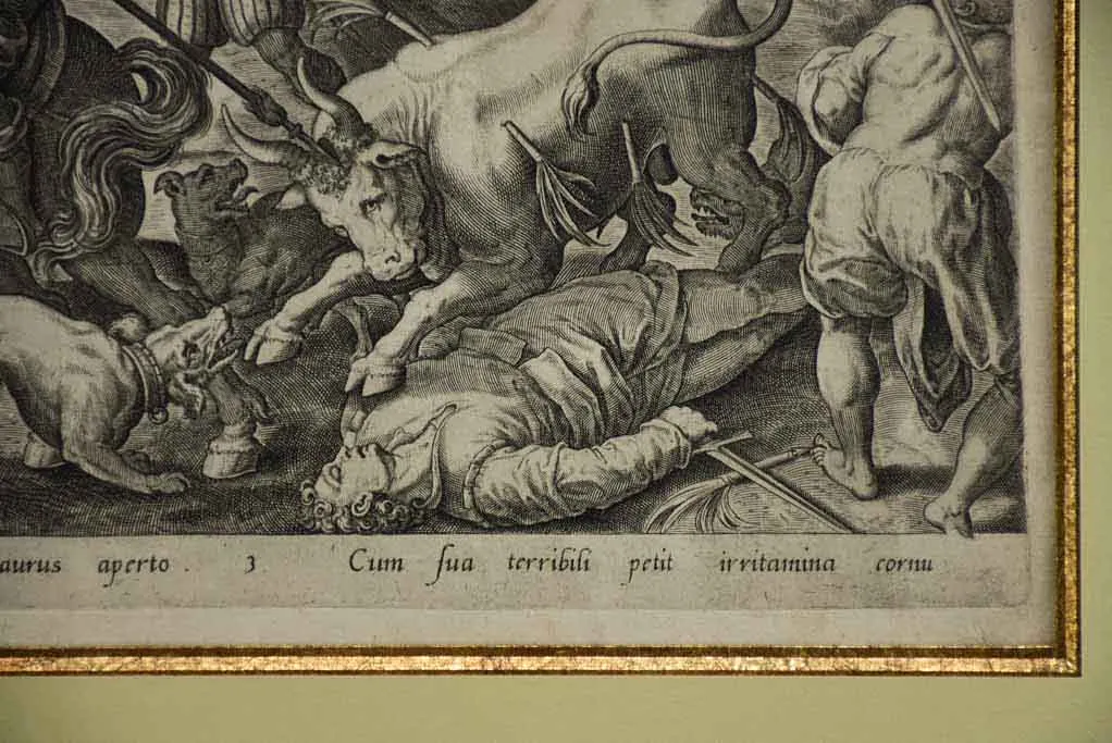 16th Century French engraving of a battle 19¼" x 24¾"