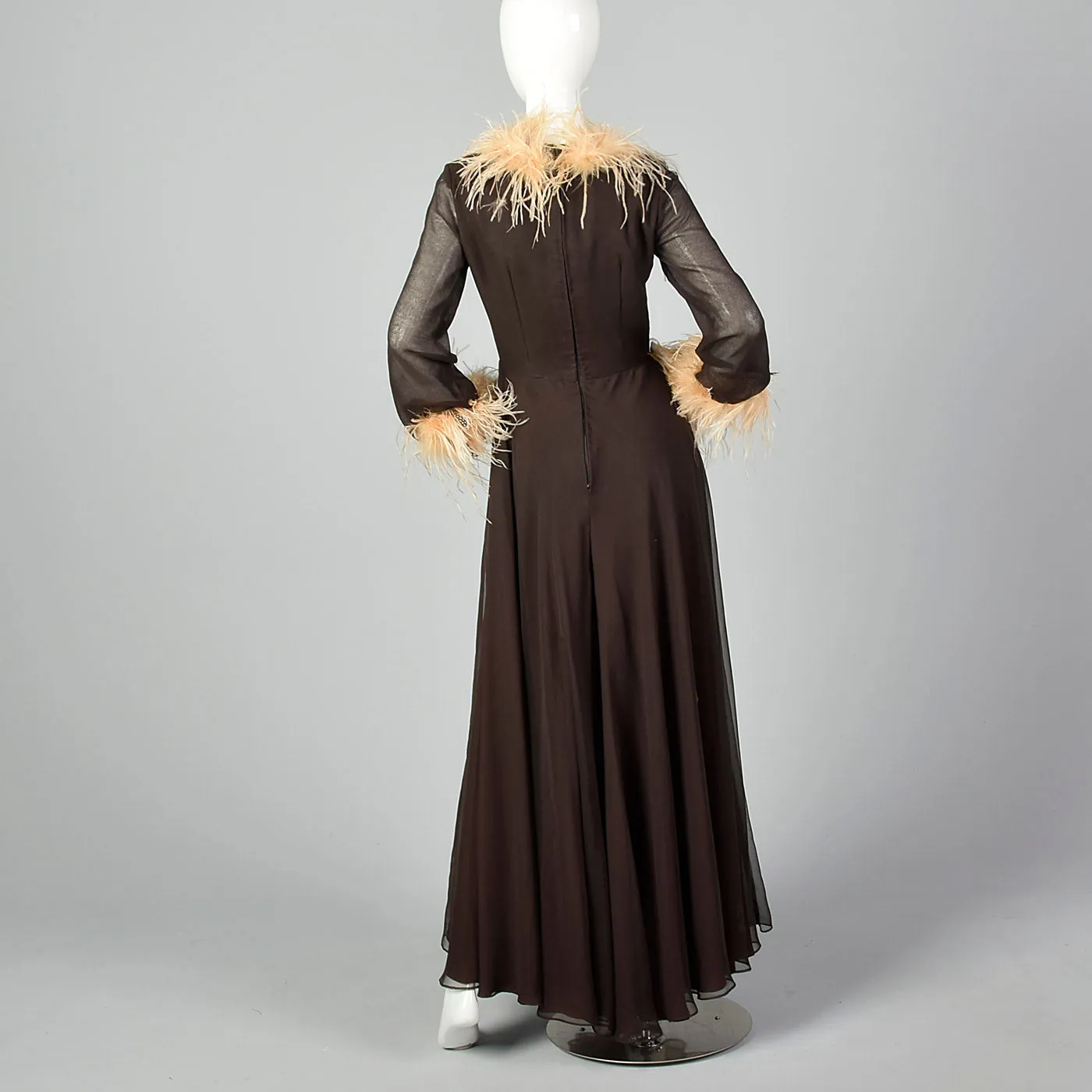 1970s Feather Trimmed Jumpsuit with Huge Palazzo Legs