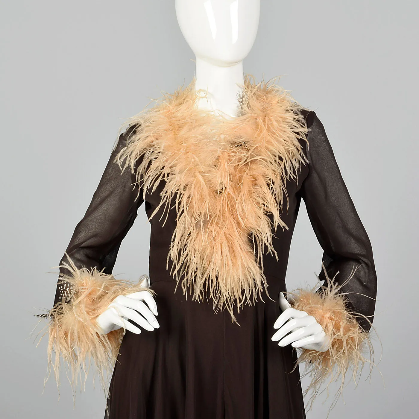 1970s Feather Trimmed Jumpsuit with Huge Palazzo Legs