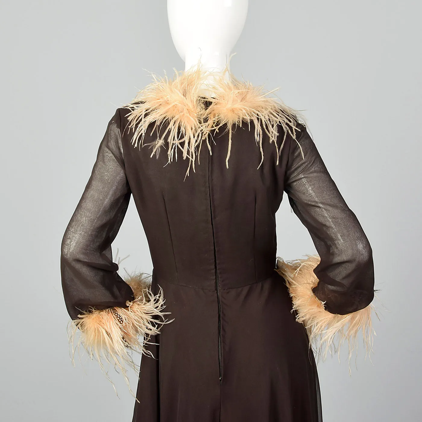 1970s Feather Trimmed Jumpsuit with Huge Palazzo Legs