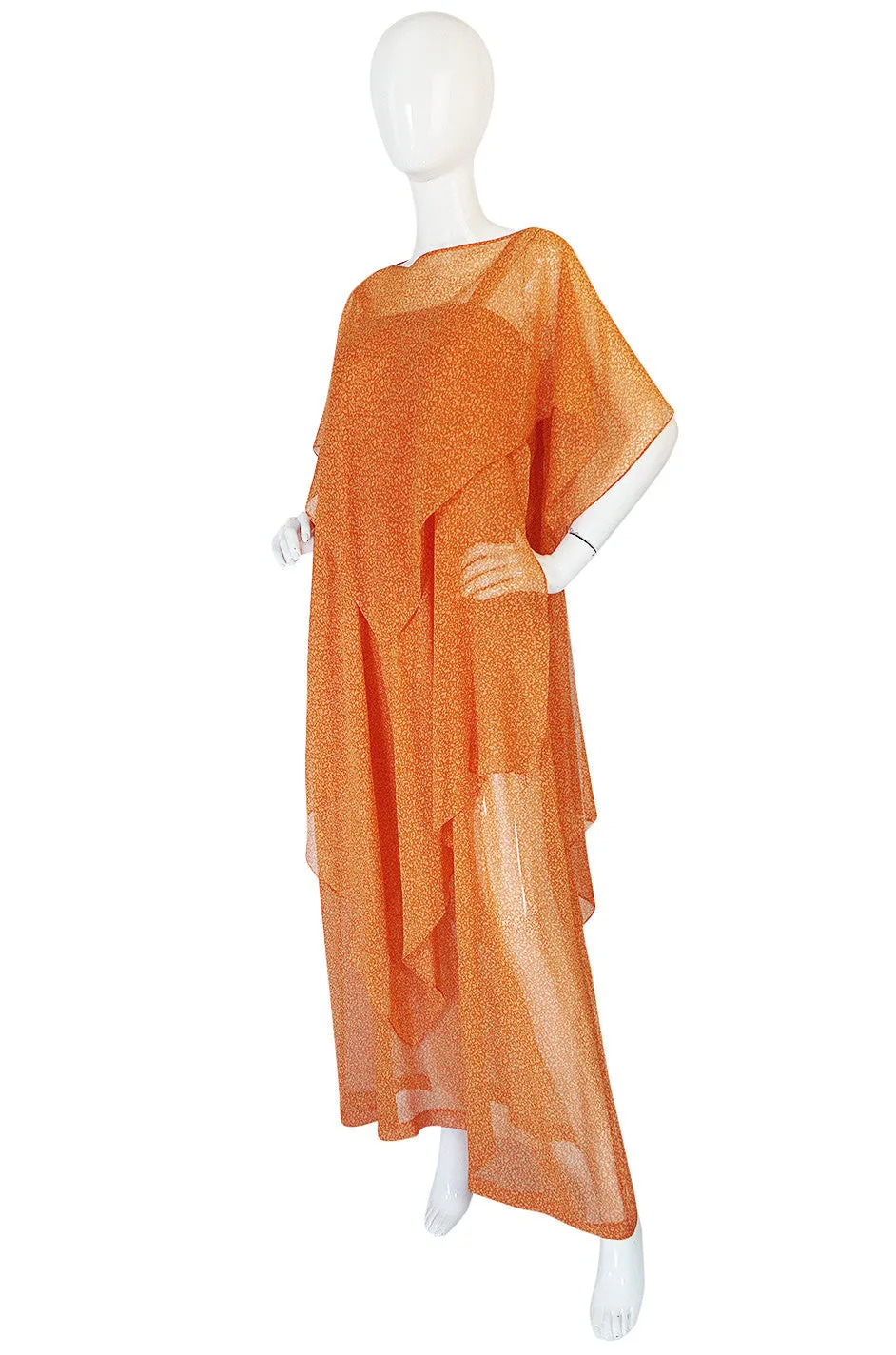 1970s Silk Chiffon Hem Yves Saint Laurent Dress & Capelet