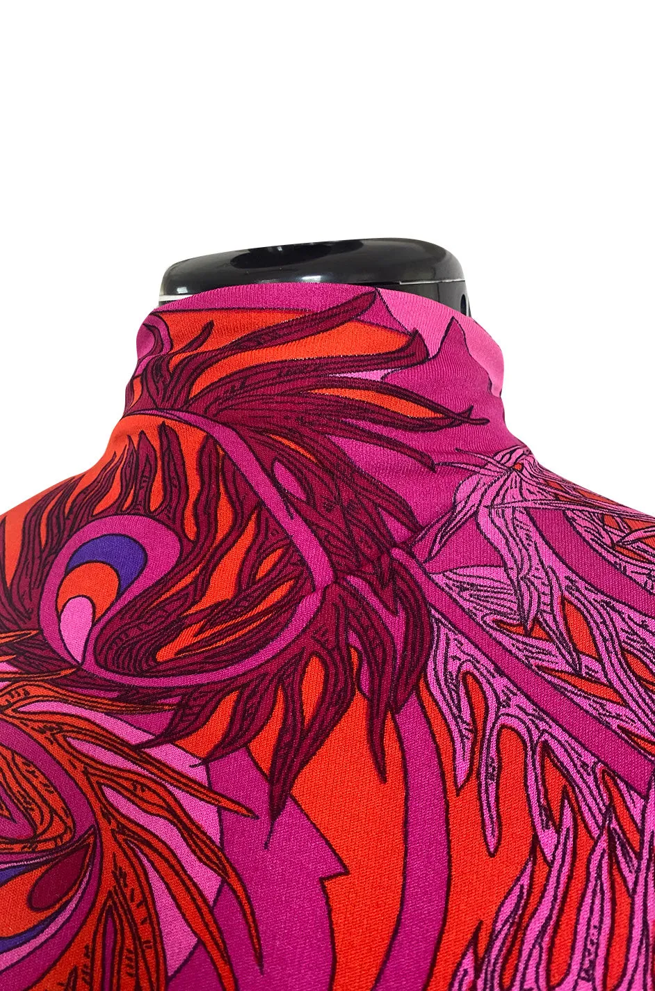 1972 La Mendola Silk Jersey Dress w Skirt Chiffon Skirt in the 'Paridiso' Peacock Feather Print