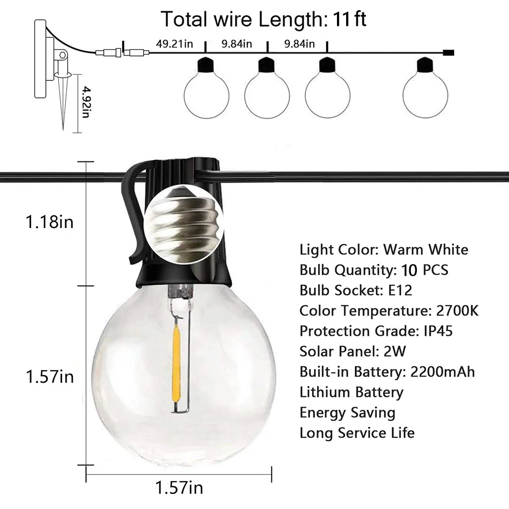 2W Solar Outdoor String Lights