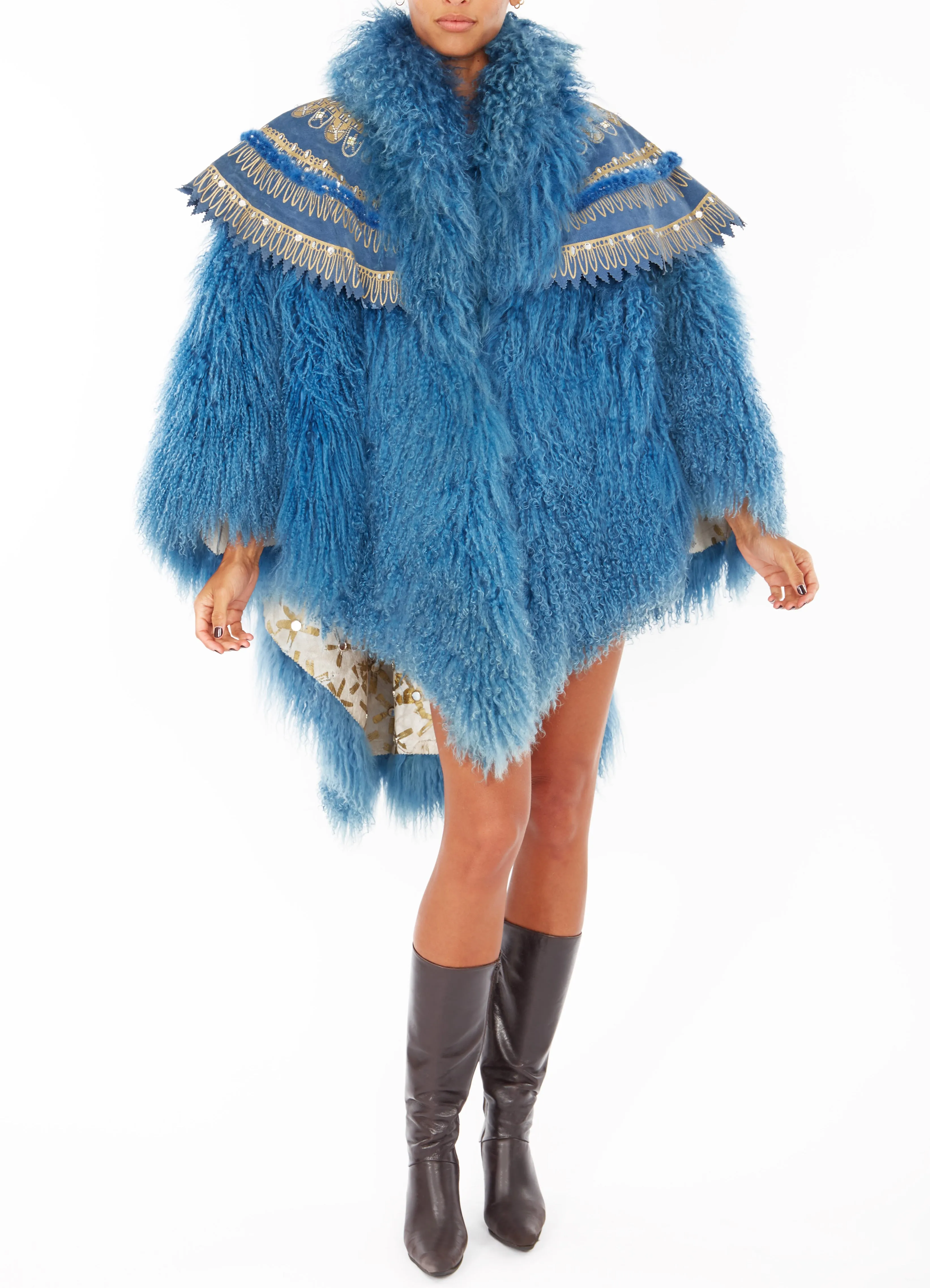80's Zandra Rhodes Mongolian Fur Cape. Rent: £130/Day