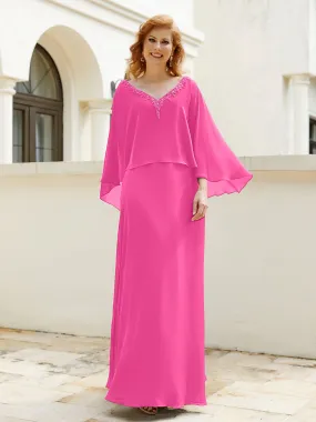 A-Line Flutter Cape Sleeves Dress with Beaded V-neck-Azalea
