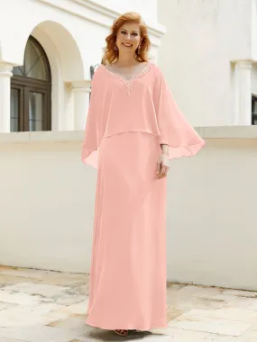 A-Line Flutter Cape Sleeves Dress with Beaded V-neck-Coral