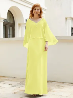 A-Line Flutter Cape Sleeves Dress with Beaded V-neck-Daffodil