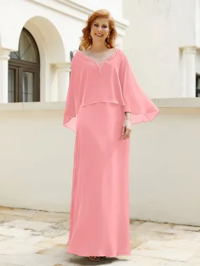A-Line Flutter Cape Sleeves Dress with Beaded V-neck-Flamingo