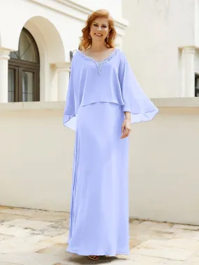 A-Line Flutter Cape Sleeves Dress with Beaded V-neck-Lavender