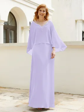 A-Line Flutter Cape Sleeves Dress with Beaded V-neck-Lilac