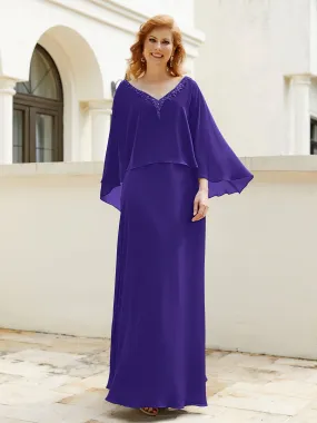 A-Line Flutter Cape Sleeves Dress with Beaded V-neck-Regency