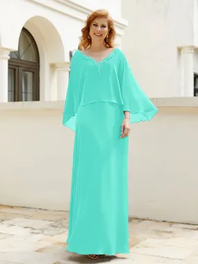 A-Line Flutter Cape Sleeves Dress with Beaded V-neck-Spa
