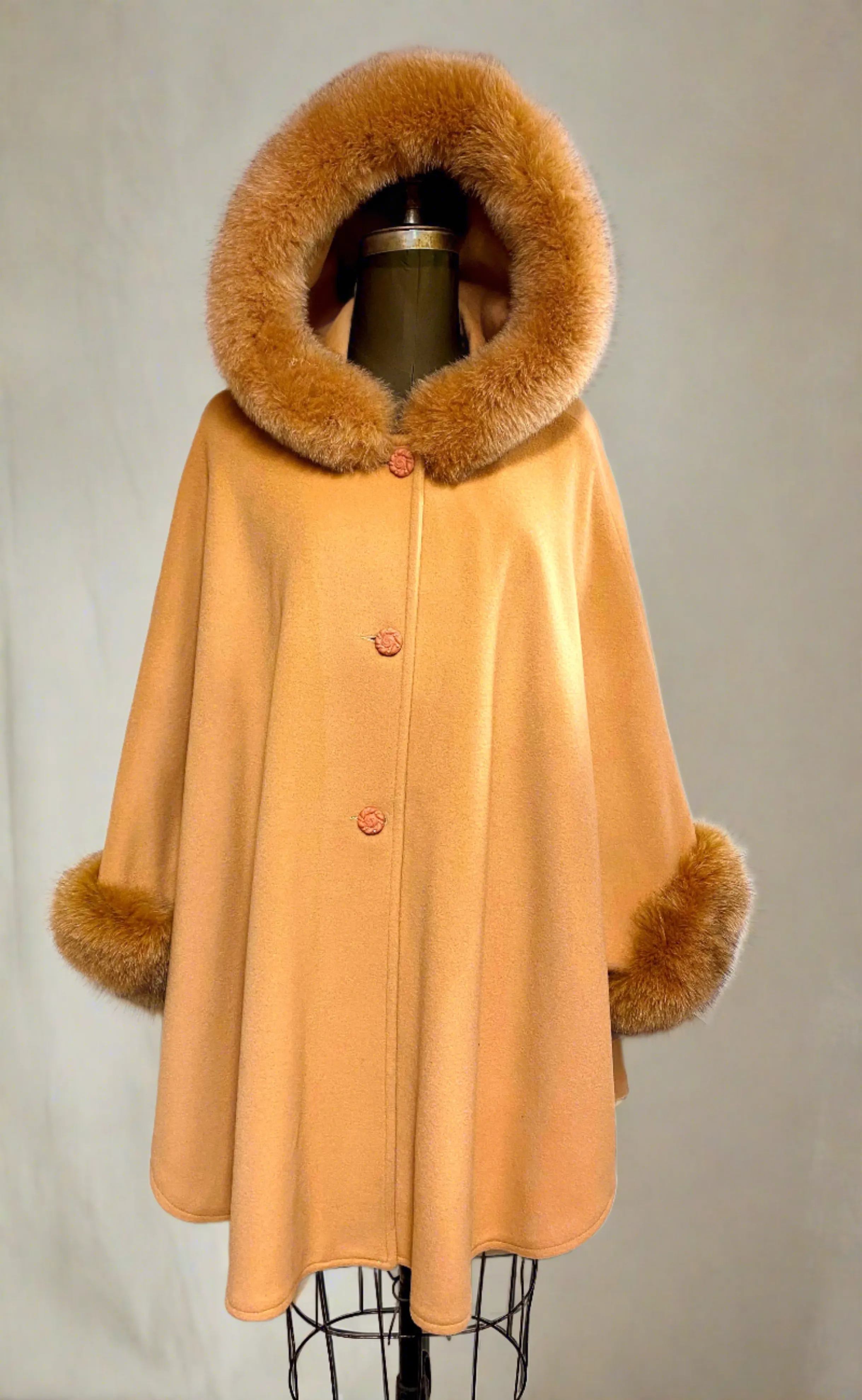 Adele Fur Hooded Cape - 23% Cashmere & Wool Blend - Genuine Fox Trim
