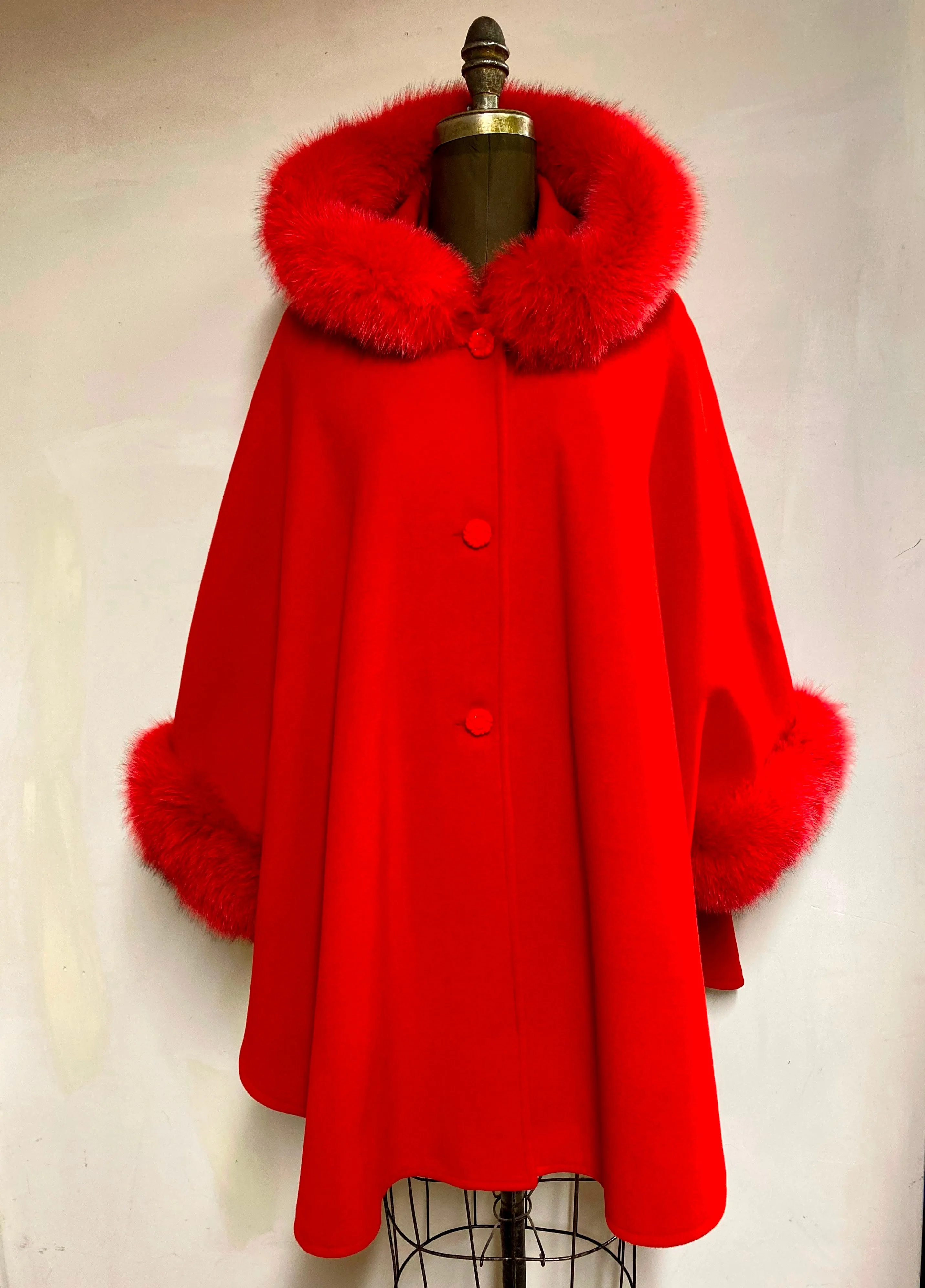 Adele Fur Hooded Cape - 23% Cashmere & Wool Blend - Genuine Fox Trim