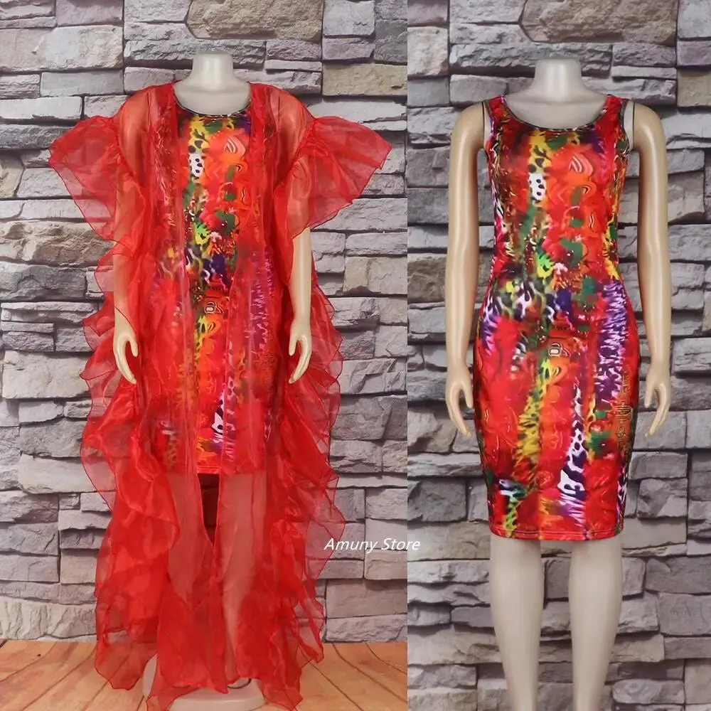 African Dresses for Women – Mesh Gauze Beach Cape with Printed Design