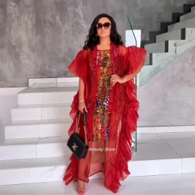 African Dresses for Women – Mesh Gauze Beach Cape with Printed Design