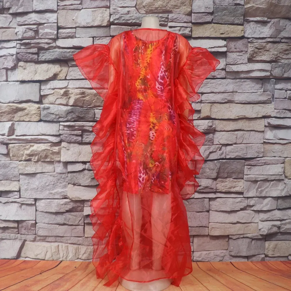 African Dresses for Women – Mesh Gauze Beach Cape with Printed Design