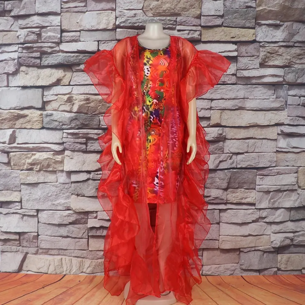 African Dresses for Women – Mesh Gauze Beach Cape with Printed Design