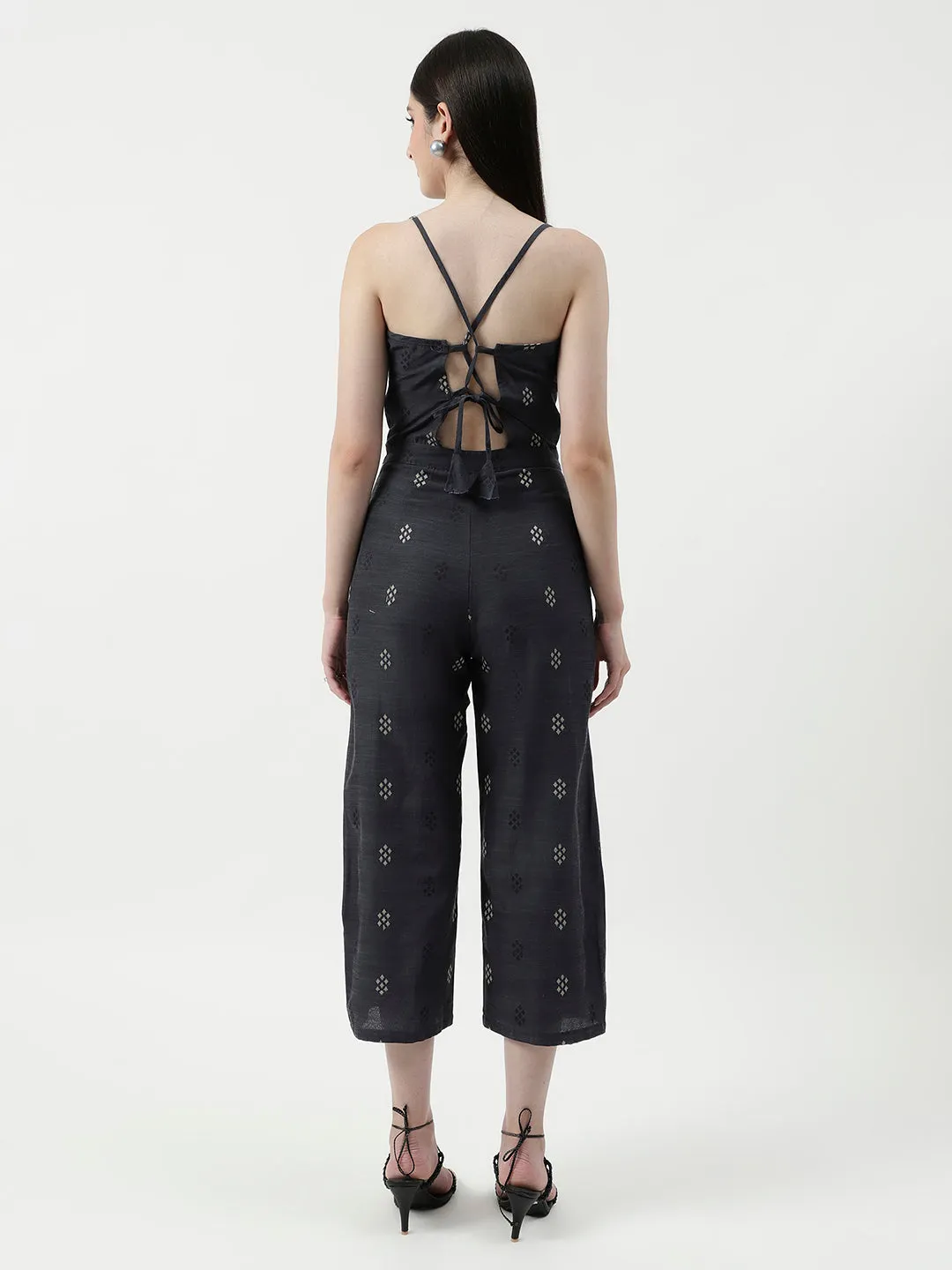 Allover Printed Jumpsuit With Waist Cutout Design (Set Of 1)
