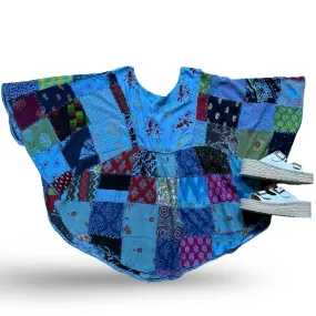 Althea Recycled Patchwork Festival Top - Blue Summer Garden