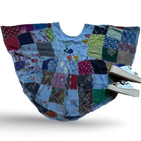 Althea Recycled Patchwork Festival Top - Dusty Blue Summer Garden