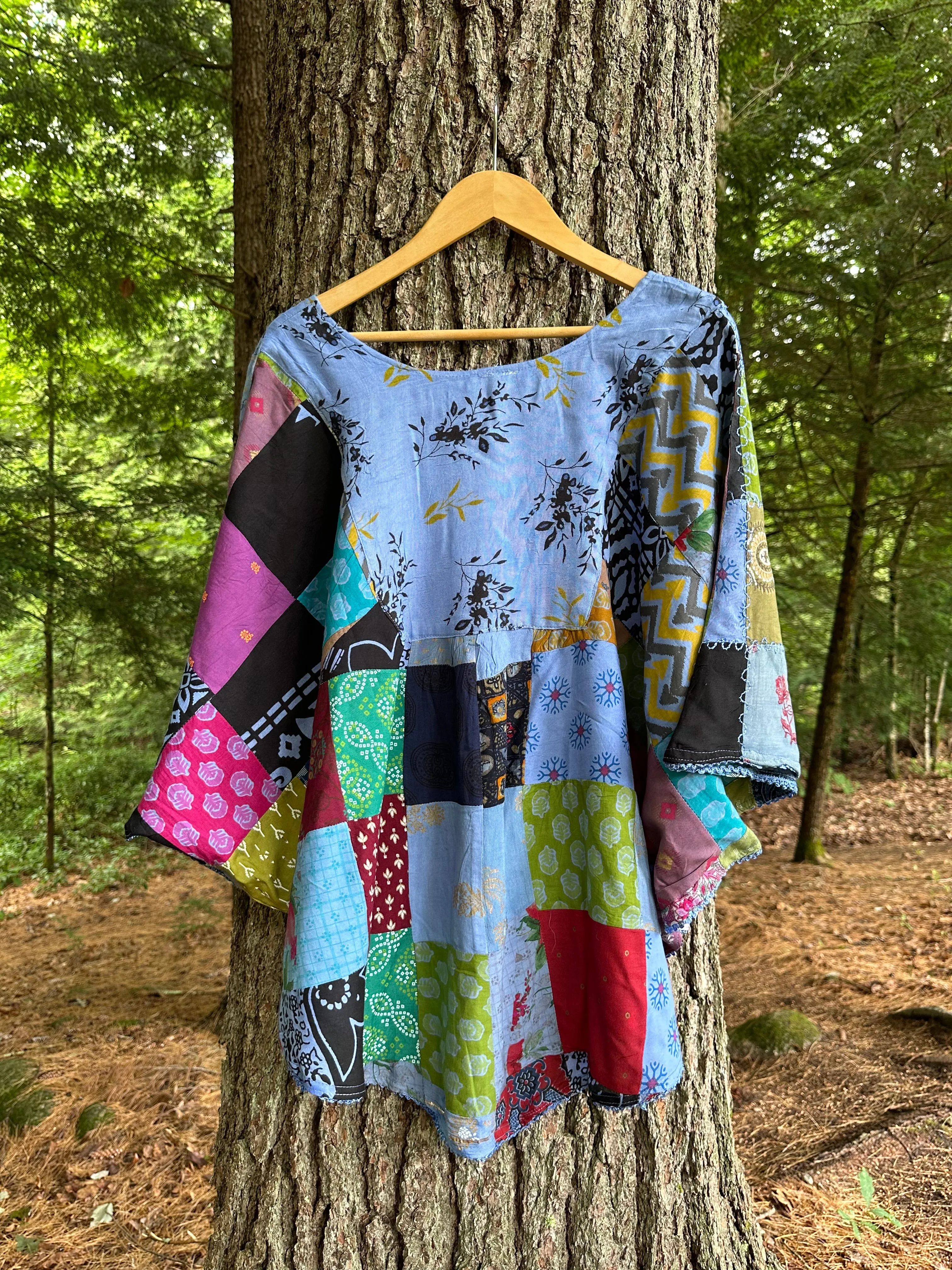 Althea Recycled Patchwork Festival Top - Periwinkle Summer Garden