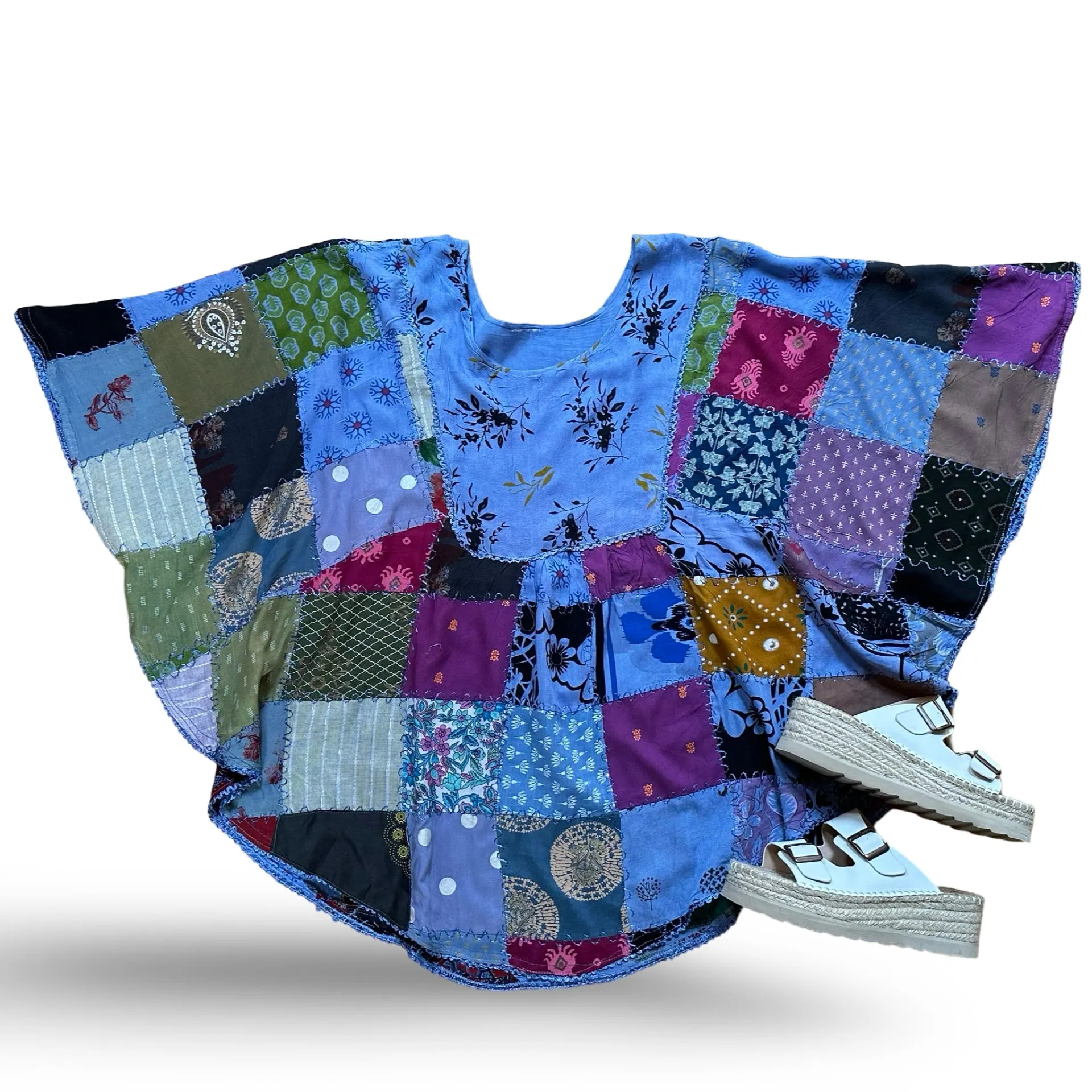 Althea Recycled Patchwork Festival Top - Periwinkle Summer Garden