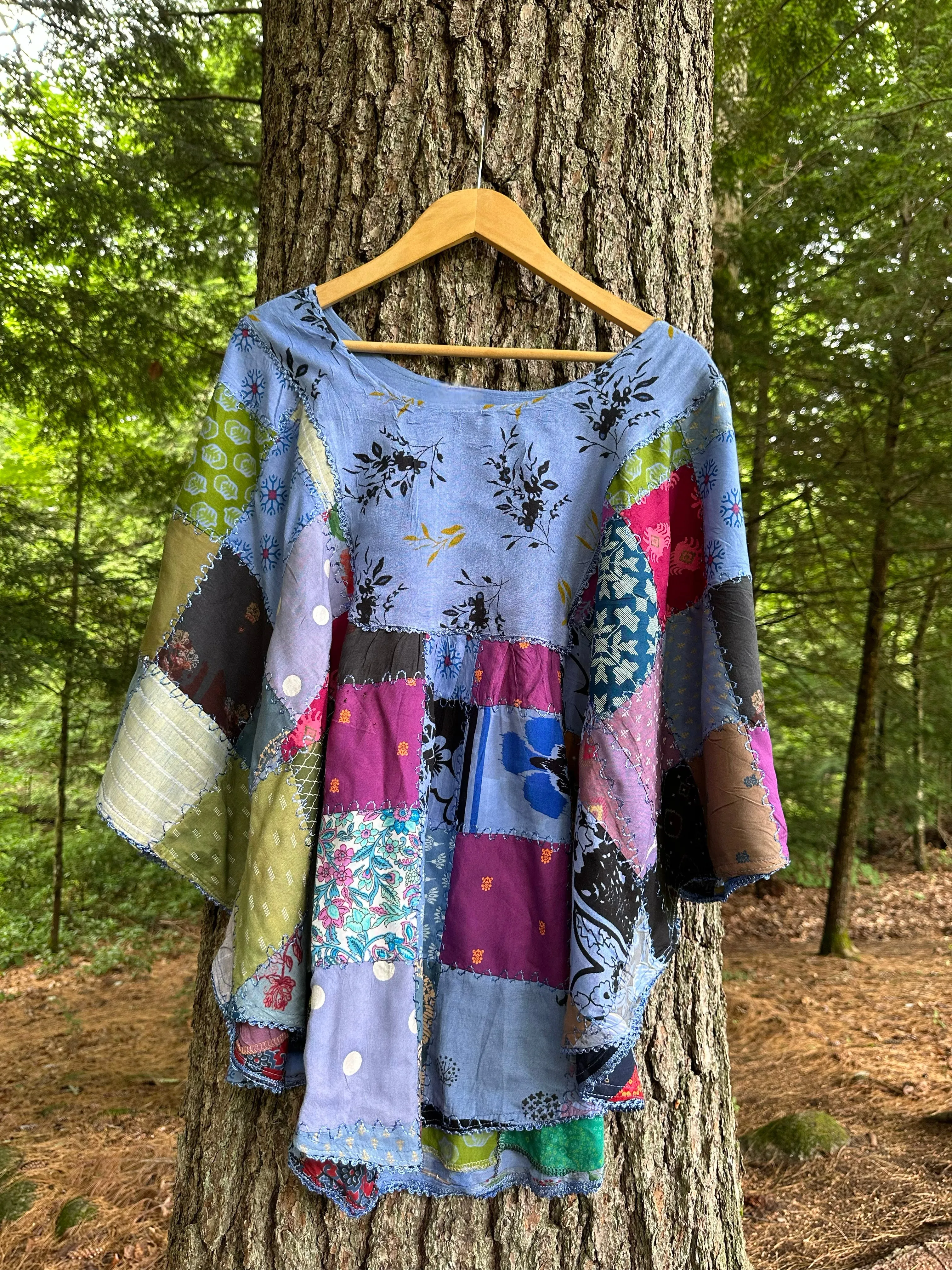 Althea Recycled Patchwork Festival Top - Periwinkle Summer Garden