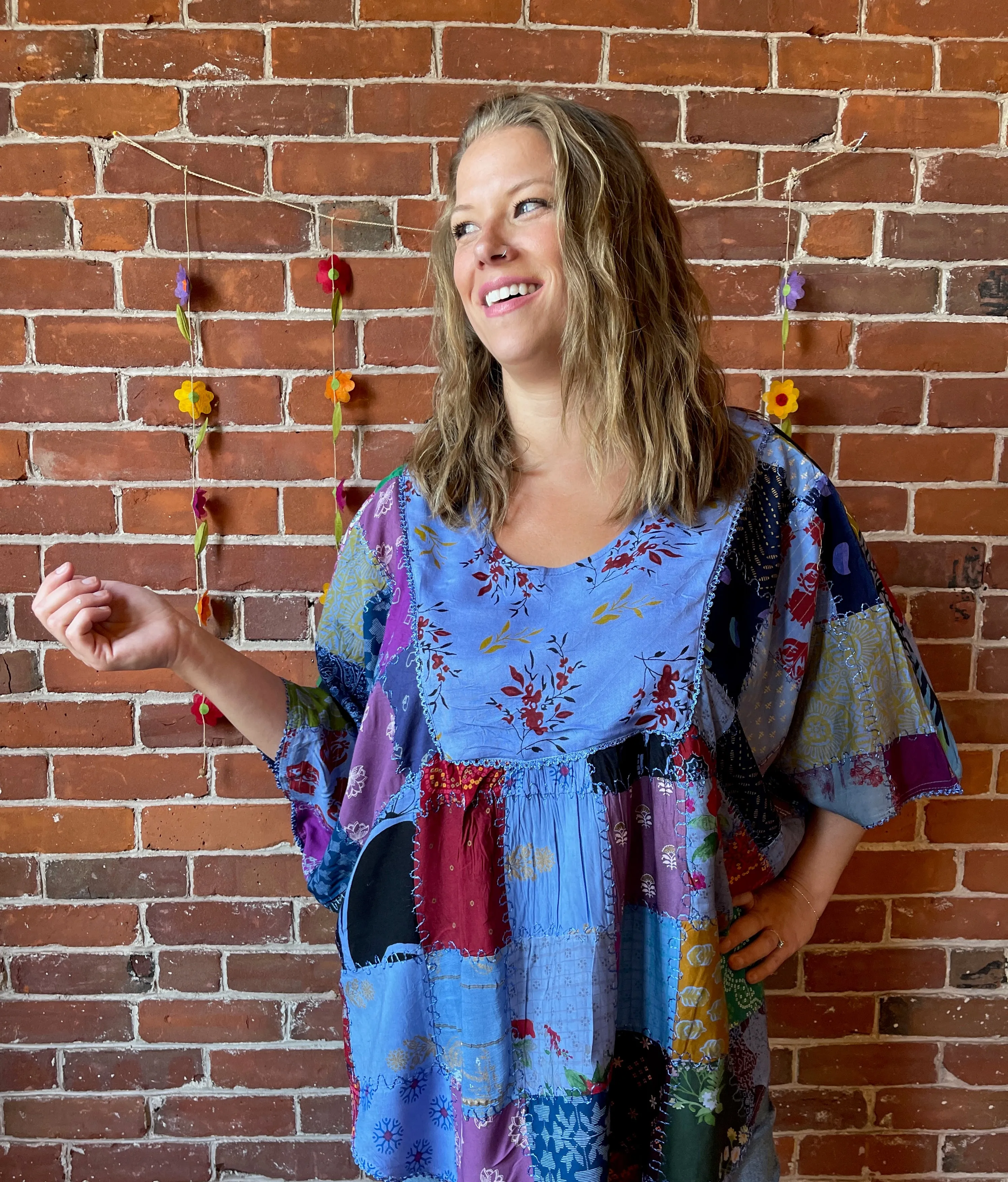 Althea Recycled Patchwork Festival Top - Periwinkle Summer Garden
