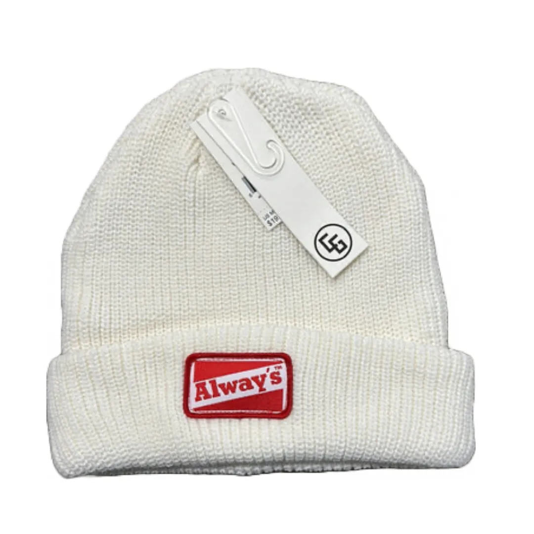 Always Boardshop Square Patch Basic Beanie White