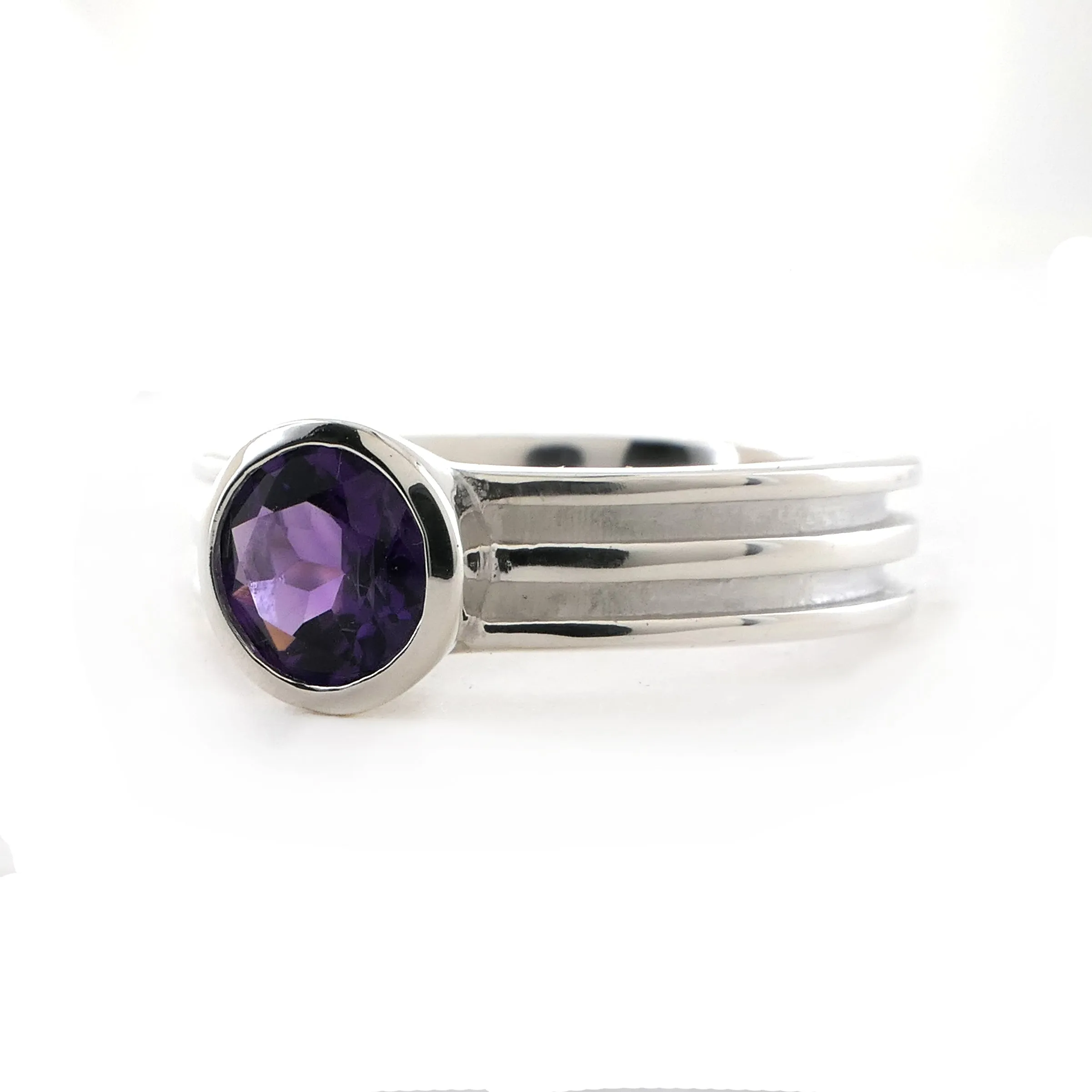 Amethyst Round Layer Ring in Sterling Silver