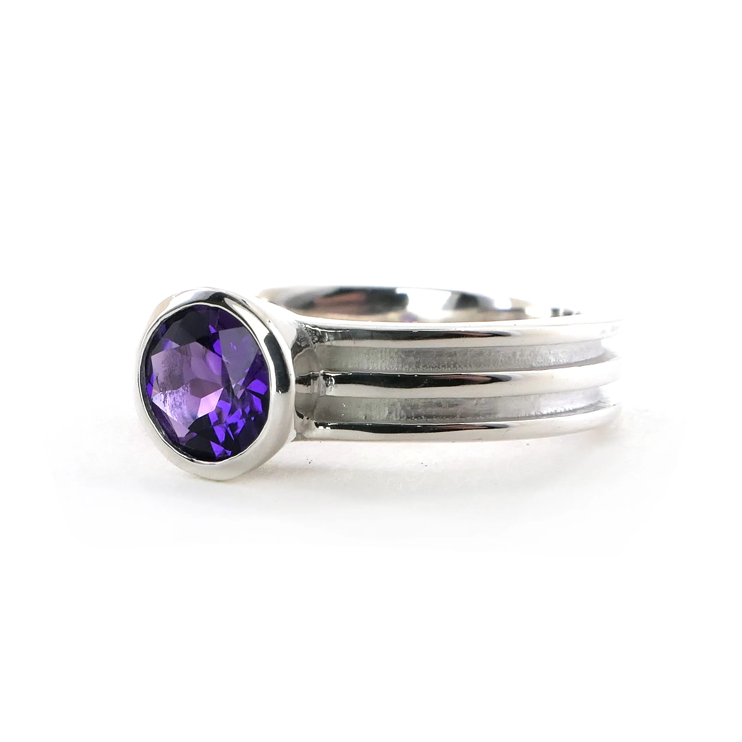 Amethyst Round Layer Ring in Sterling Silver