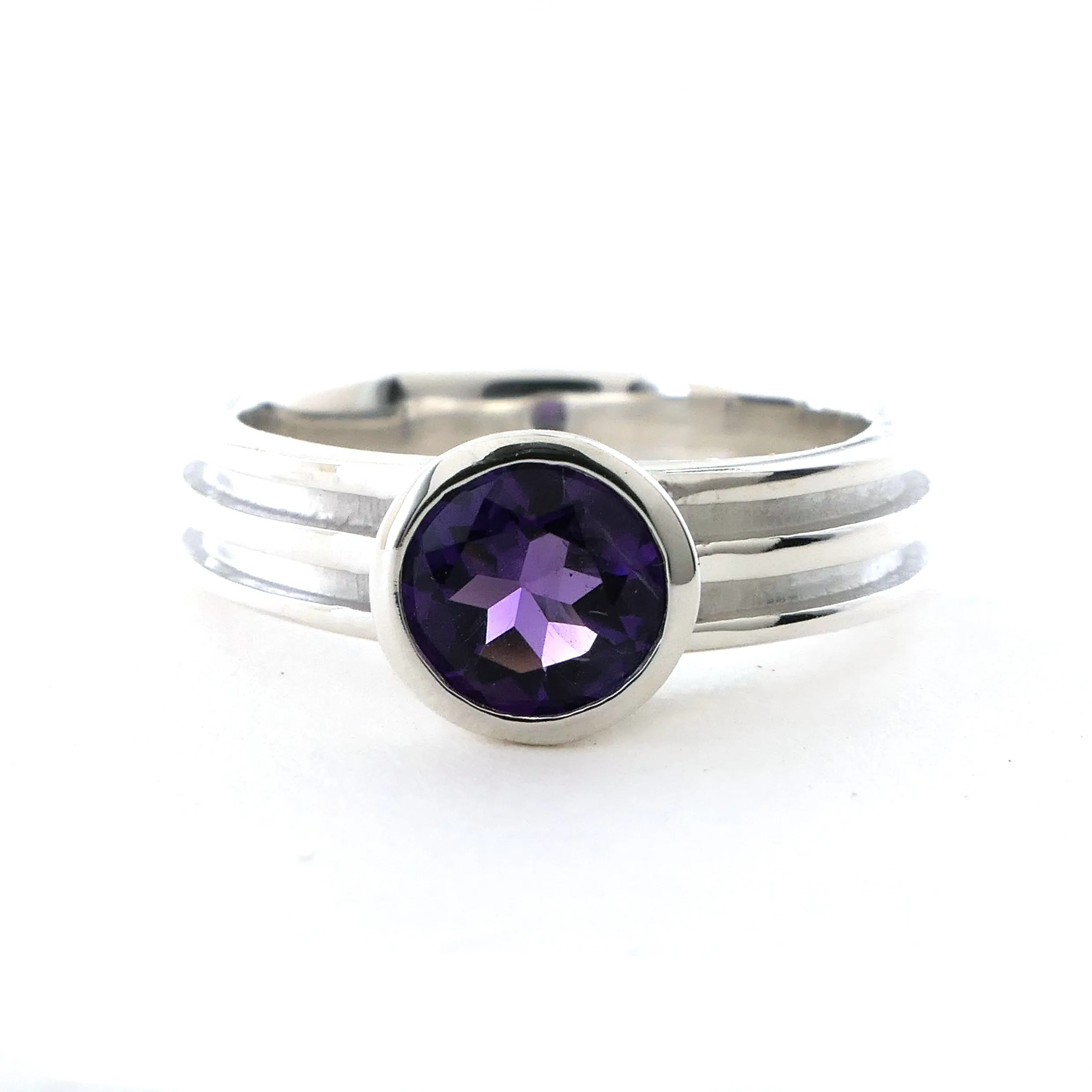 Amethyst Round Layer Ring in Sterling Silver