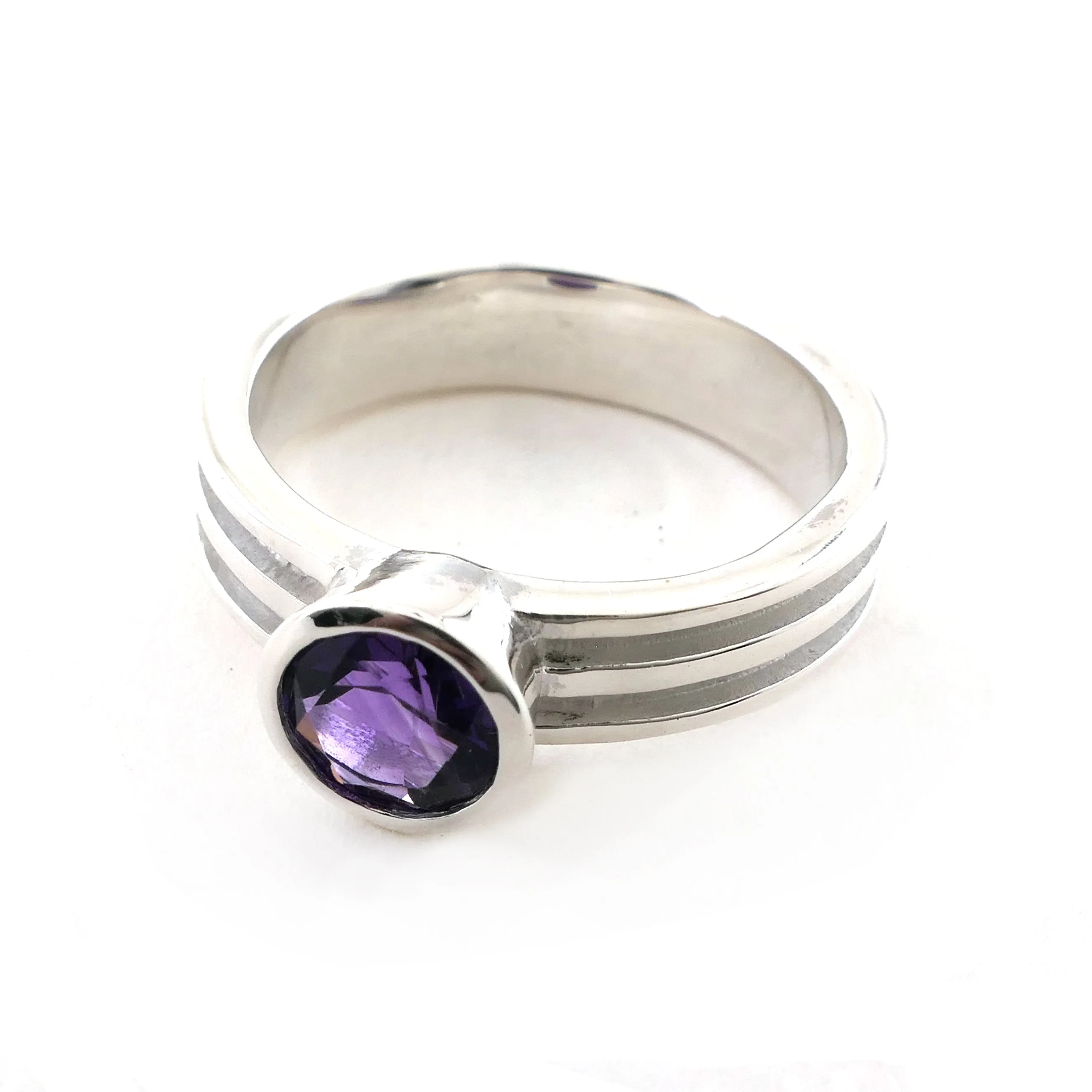 Amethyst Round Layer Ring in Sterling Silver