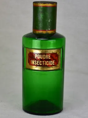 Antique French apothecary glass jar - green. Poudre Insecticide