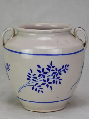 Antique French confit pot - white with blue flowers