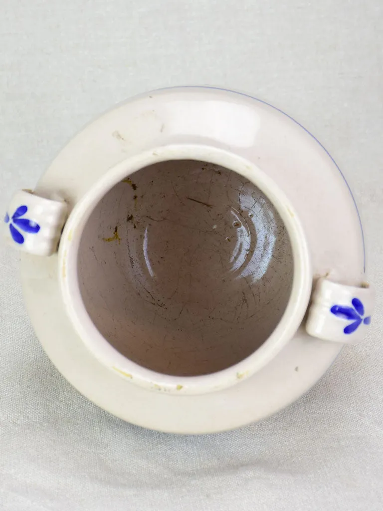 Antique French confit pot - white with blue flowers