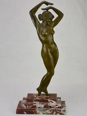 Art Deco statue of a figurative lady in bronze on marble base 19¼"