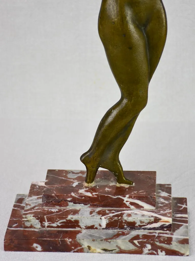 Art Deco statue of a figurative lady in bronze on marble base 19¼"