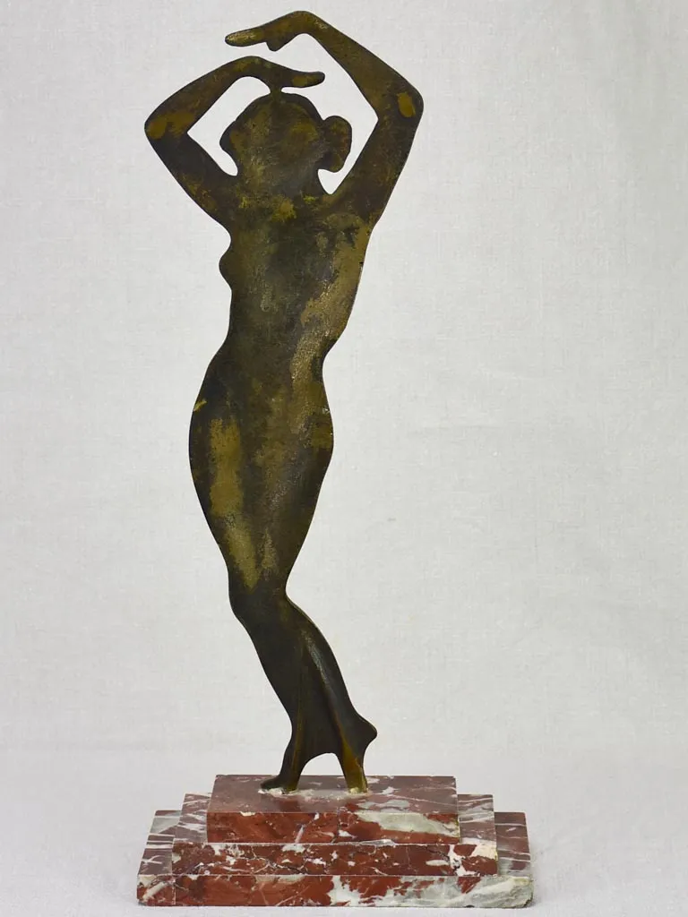 Art Deco statue of a figurative lady in bronze on marble base 19¼"