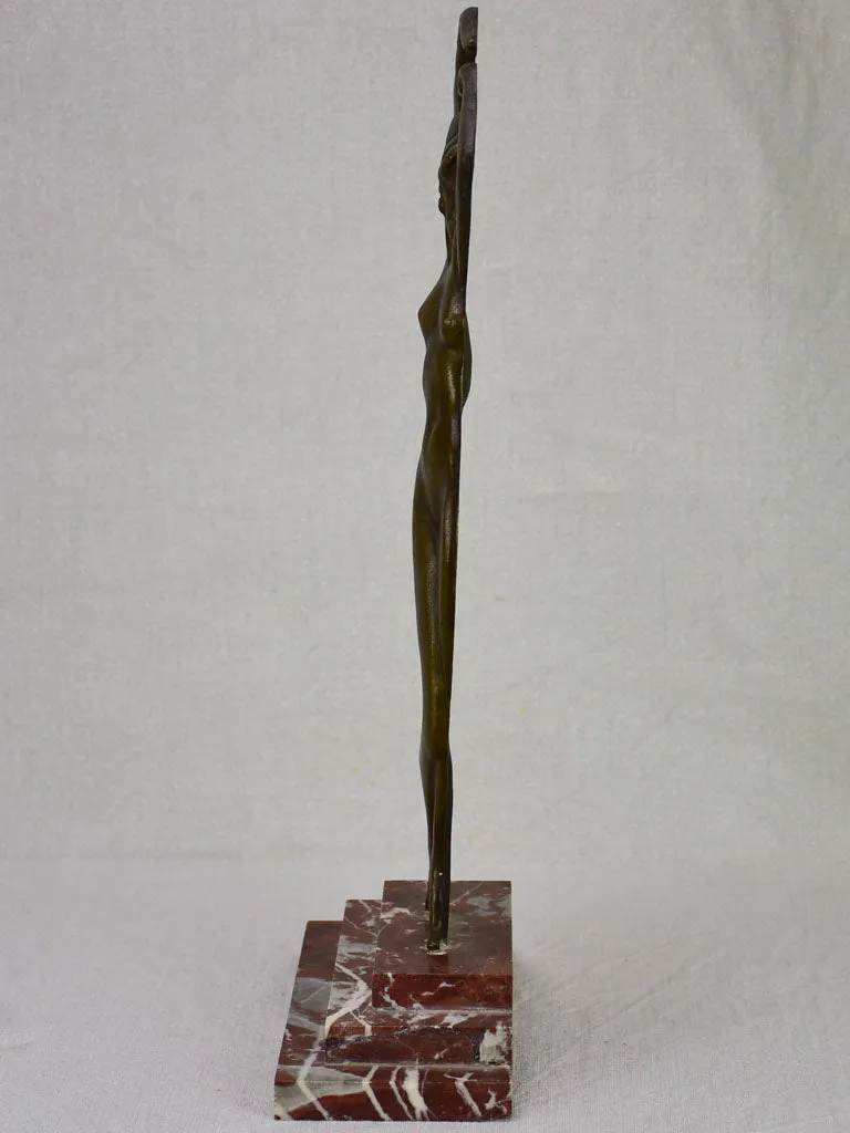 Art Deco statue of a figurative lady in bronze on marble base 19¼"