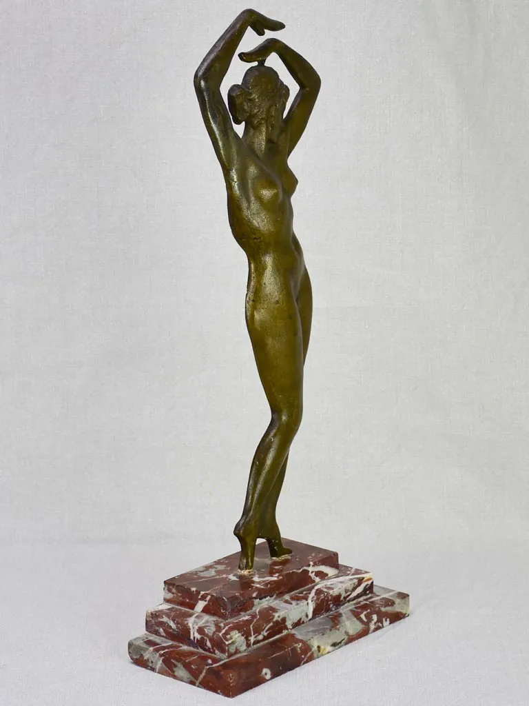 Art Deco statue of a figurative lady in bronze on marble base 19¼"