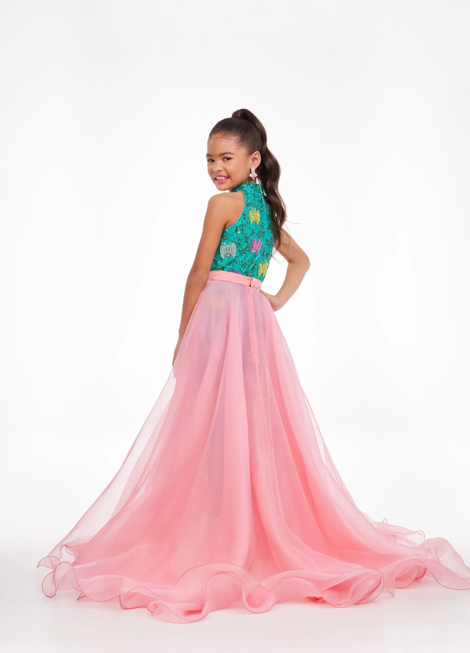 Ashley Lauren Kids 8067 Size 4 Fuchsia Girls Organza Overskirt with Wire Hem Fun Fashion Pageant Girls