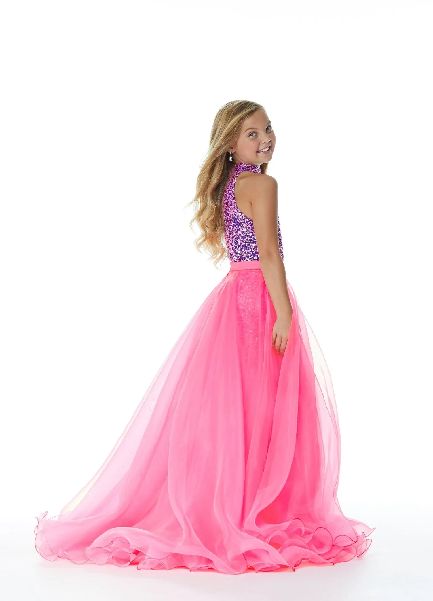 Ashley Lauren Kids 8067 Size 4 Fuchsia Girls Organza Overskirt with Wire Hem Fun Fashion Pageant Girls