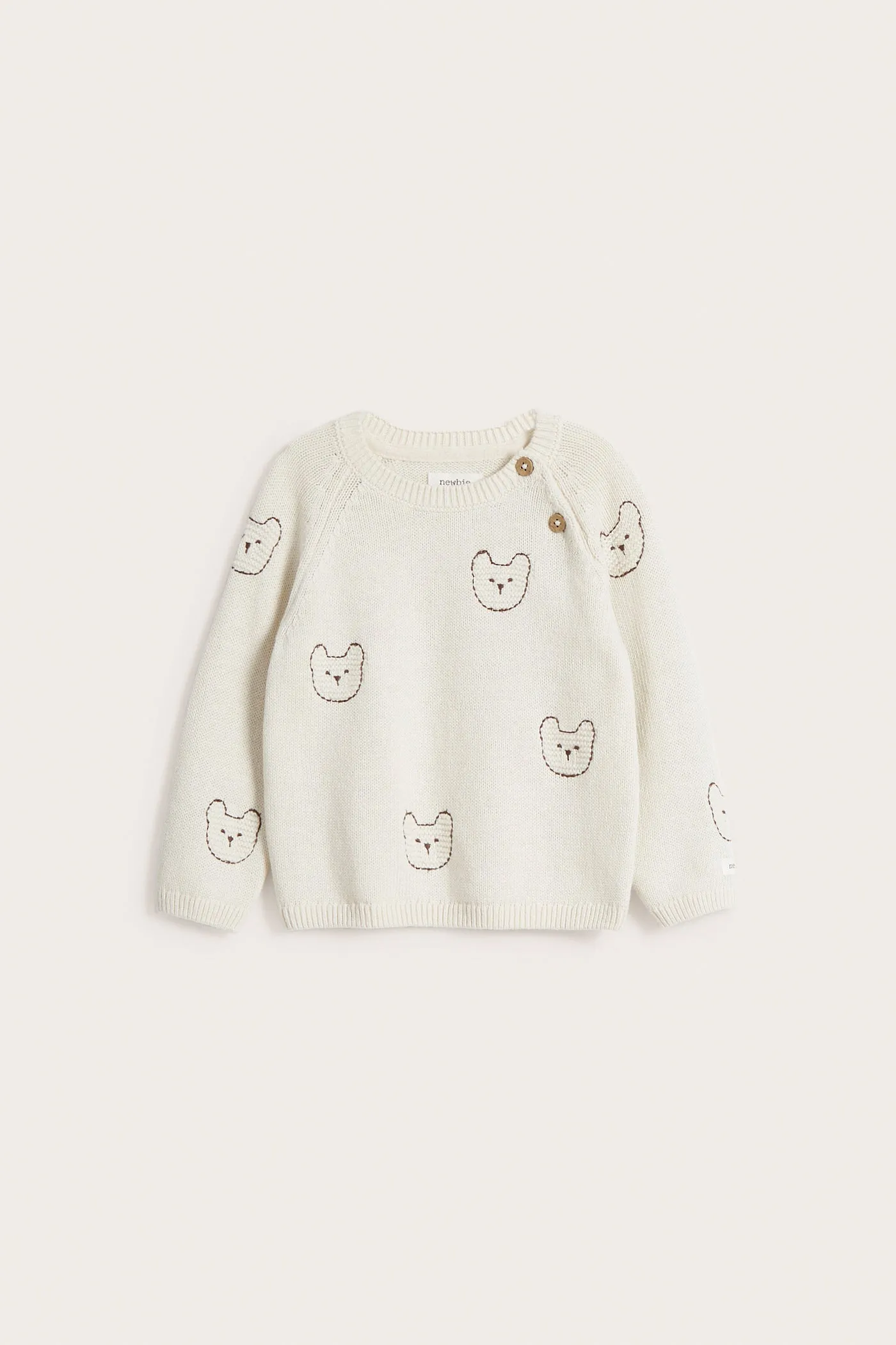 Baby beige knitted bear embroidered jumper