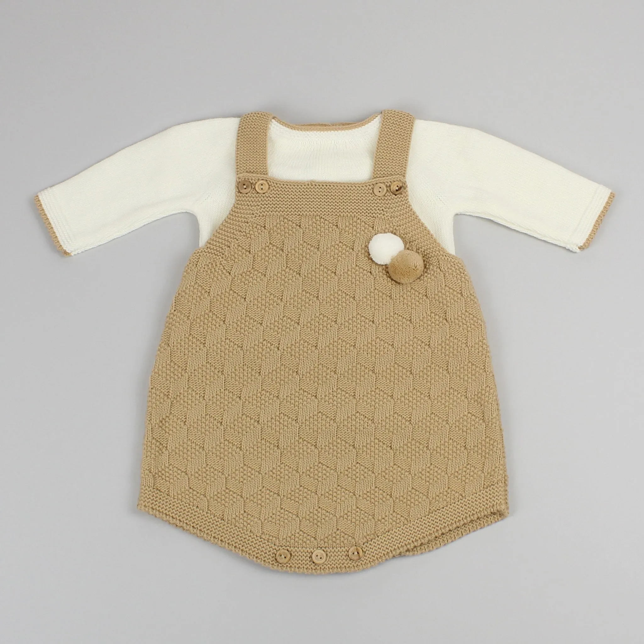 Baby Beige Knitted Outfit - Romper, Braces and Jumper